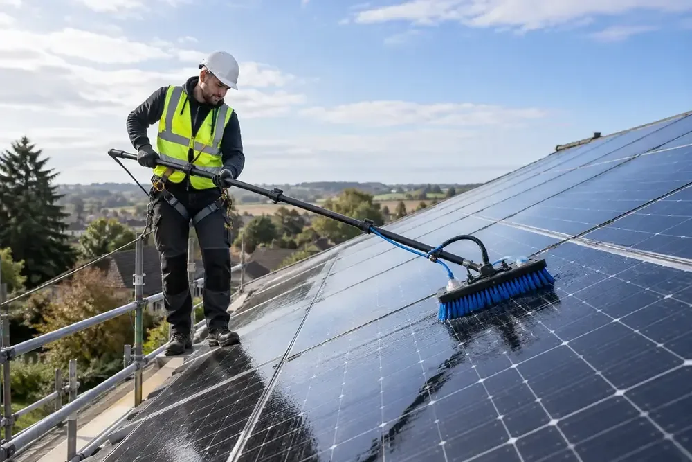Professional rooftop solar panel cleaning